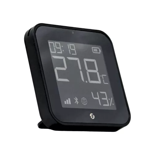 Shelly BLU H&T Display ZB – Hőmérséklet, pára és fény szenzor, e-papír kijelzővel,  Zigbee, Bluetooth, fekete