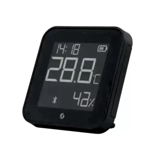 Shelly BLU H&T Display ZB – Hőmérséklet, pára és fény szenzor, e-papír kijelzővel,  Zigbee, Bluetooth, fekete