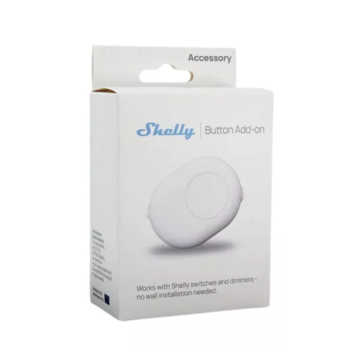 Shelly Button Add-on – nyomógomb kiegészítő relémodul foglalattal Plus (Gen2), Gen3 és Gen4 Shelly modulokhoz, fehér
