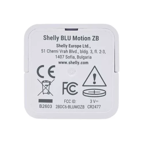 Shelly BLU Motion ZB –  vezeték nélküli mozgásérzékelő fényszenzorral, Bluetooth, Zigbee, fehér (SBMO-103Z)