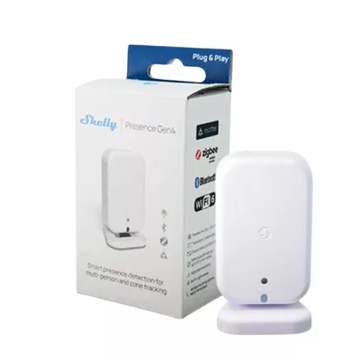 Shelly Presence Gen4 –  mmWave jelenlét és fény szenzor, Zigbee, Wi-Fi, Bluetooth, Matter, fehér
