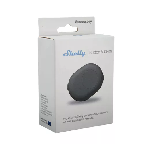 Shelly Button Add-on – nyomógomb kiegészítő relémodul foglalattal Plus (Gen2), Gen3 és Gen4 Shelly modulokhoz, fekete