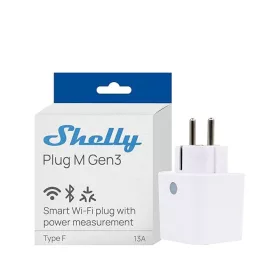   Shelly Plug M Gen3 – Wi-Fi + Bluetooth, Matter kompatibilis, fogyasztásmérős okoskonnektor, fehér