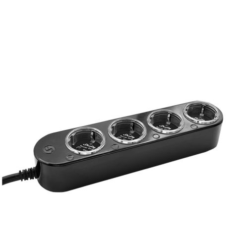 Shelly Power Strip 4 Gen4 –  okos konnektor elosztó négy aljzattal, fogyasztásmérős, Wi-Fi, Zigbee, Matter, fekete