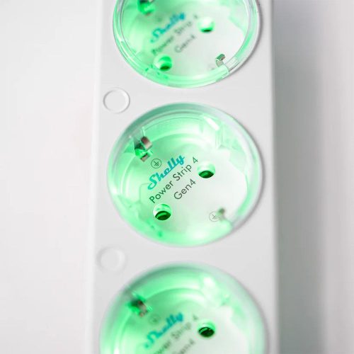 Shelly Power Strip 4 Gen4 –  okos konnektor elosztó négy aljzattal, fogyasztásmérős, Wi-Fi, Zigbee, Matter, fehér
