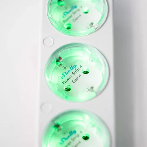 Shelly Power Strip 4 Gen4 –  okos konnektor elosztó négy aljzattal, fogyasztásmérős, Wi-Fi, Zigbee, Matter, fehér