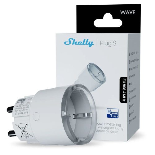 Shelly Wave Plug S, fogyasztásmérős okoskonnektor, Z-Wave, fehér