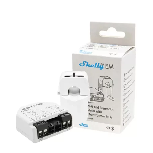 Shelly EM Gen3 egyfázisú, 2 áramkörös fogyasztásmérő modul, 1 db 50A áramváltóval
