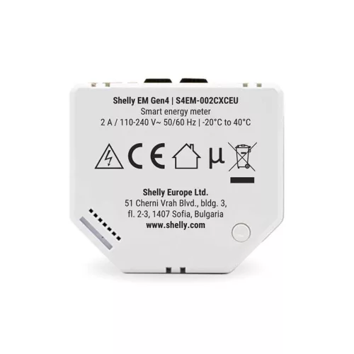 Shelly EM Gen4 –  egyfázisú két áramkörös fogyasztásmérő, 1 db 50A áramváltóval, 2A kontaktorral, Wi-Fi, Bluetooth, Zigbee, Matter (S4EM-002CXCEU)