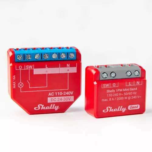 Shelly 1PM Gen4 egy áramkörös Wi-Fi + Bluetooth / Zigbee 3.0  multi-protokoll okosrelé, Matter kompatibilis, áramfogyasztás-méréssel (16A)