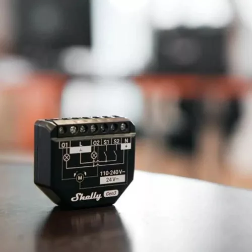 Shelly 2PM Gen3 WiFi + Bluetooth, két áramkörös okosrelé, áramfogyasztás-méréssel, redőnyvezérléssel