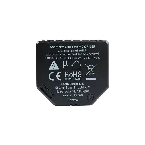 Shelly 2PM Gen4 WiFi + Bluetooth / Zigbee két áramkörös okosrelé, áramfogyasztás-méréssel, redőnyvezérléssel
