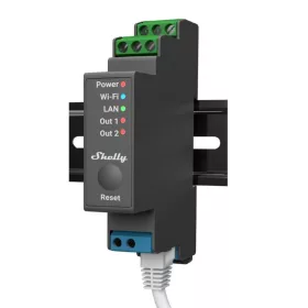   Shelly PRO 2 DIN-sínre szerelhető, 2 áramkörös, WiFi + Ethernet + Bluetooth modul, feszültségmentes kapcsolásra is