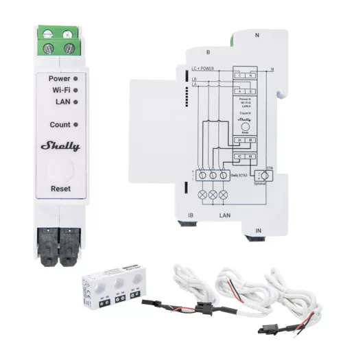Shelly PRO 3EM 3CT63 okos Wi-Fi + Ethernet háromfázisú fogyasztásmérő, DIN-sínre
