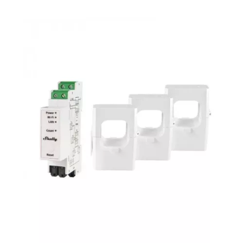 Shelly PRO 3EM-400A három fázisú, nagy teljesítményű professzionális Wi-Fi + Ethernet fogyasztásmérő, 3x400A áramváltós