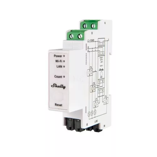 Shelly PRO 3EM-400A három fázisú, nagy teljesítményű professzionális Wi-Fi + Ethernet fogyasztásmérő, 3x400A áramváltós