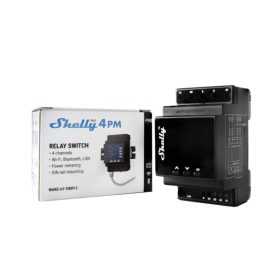   Shelly Pro 4PM négy áramkörös WiFi + Ethernet + Bluetooth okosrelé, kapcsolóbemenettel, DIN-sínre szerelhető