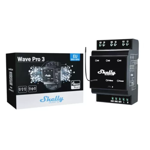 Shelly Wave PRO 3 három áramkörös, DIN-sínre illeszthető, Z-Wave EU Long Range