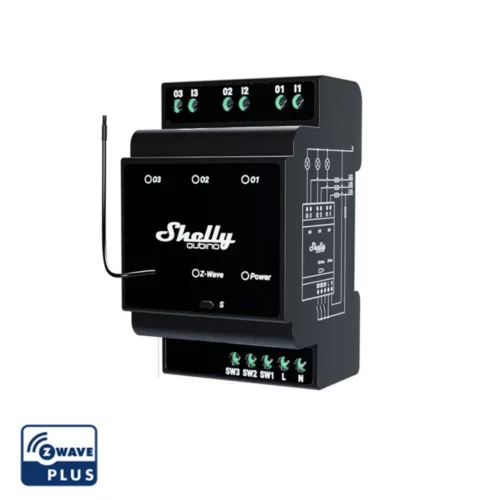 Shelly Wave PRO 3 három áramkörös, DIN-sínre illeszthető, Z-Wave EU Long Range