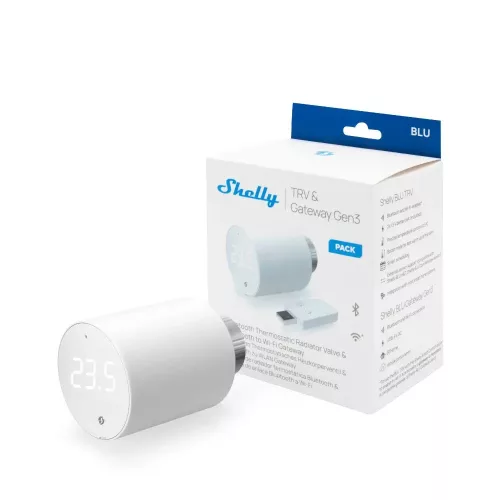 Shelly BLU TRV okos Bluetooth / Zigbee radiátor termoszelep (1 db) + Wi-Fi-Bluetooth átjáró