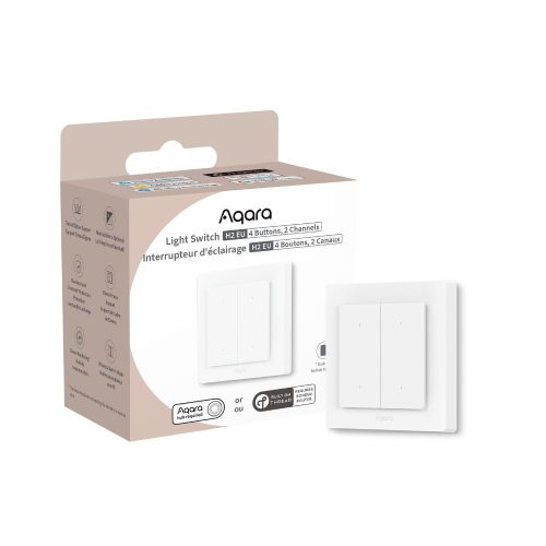 Aqara H2 villanykapcsoló EU két áramkörös, négy gombos okos Zigbee + Thread villanykapcsoló, fehér / szürke