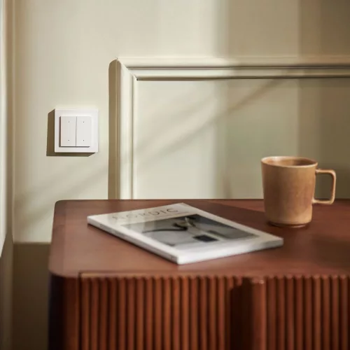 Aqara H2 villanykapcsoló EU két áramkörös, négy gombos okos Zigbee + Thread villanykapcsoló, fehér / szürke