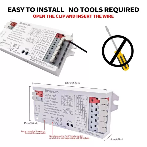 Gledopto GL-C-201P, Pro 5-in-1-ben LED vezérlés, 12V-24V DC (Zigbee+2.4GHz RF), kapcsolóbemenettel