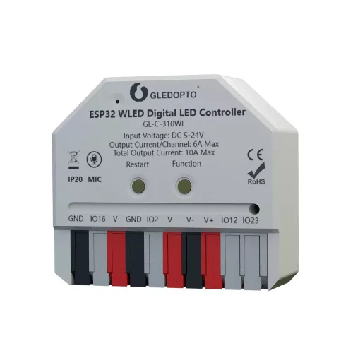Gledopto Mini WLED Digital LED Controller – Wi-Fi-s digitális RGBIC LED vezérlés, 5V-24V DC, WLED firmware, mikrofon (GL-C-310WL)