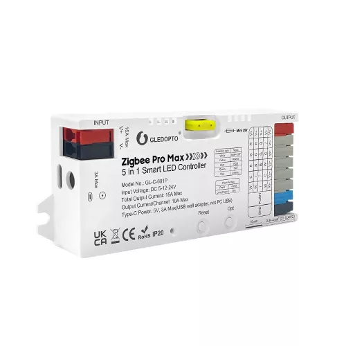 Gledopto Zigbee Pro Max –  5-az-1-ben LED vezérlő, 15A, Zigbee, RF 2.4GHz (GL-C-601P)