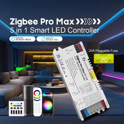 Gledopto Zigbee Pro Max –  5-az-1-ben LED vezérlő, 15A, Zigbee, RF 2.4GHz (GL-C-601P)