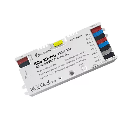 Gledopto Elite 2D-MU Advanced WLED Controller – kettő csatornás RGBIC LED vezérlő, mikrofonnal, USB-C, ESP32, Wi-Fi (GL-C-615WL)