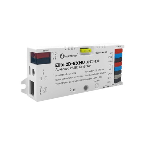 Gledopto Elite 2D-EXMU Advanced WLED Controller – kettő csatornás RGBIC LED vezérlő, mikrofonnal, USB-C, ESP32, Wi-Fi, Ethernet (GL-C-616WL)