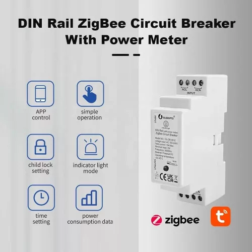 Gledopto GL-DR-001Z Tuya Zigbee 16A DIN-sínre szerelhető fogyasztásmérős relémodul
