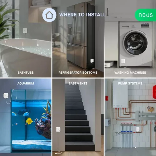 NOUS E13 ZigBee Water leakage or shortage sensor – Vízszivárgás vagy vízhiány-érzékelő, Zigbee, fehér