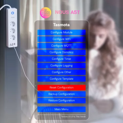 NOUS A5T okos Wi-Fi-s fogyasztásmérős hoszabbítós elosztó, Tasmota firmware