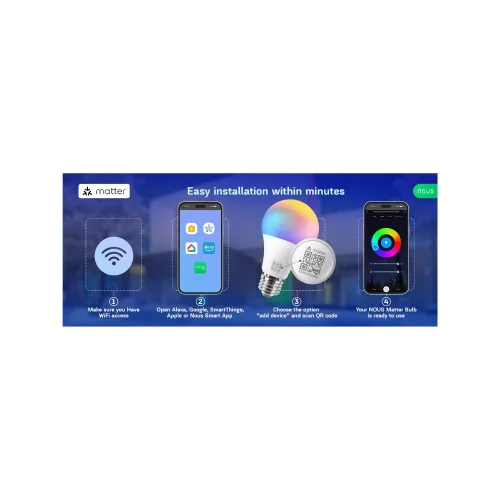 Nous P3 okos Tuya Wi-Fi RGB izzó (E27 foglalat), Matter kompatibilis (2 db)