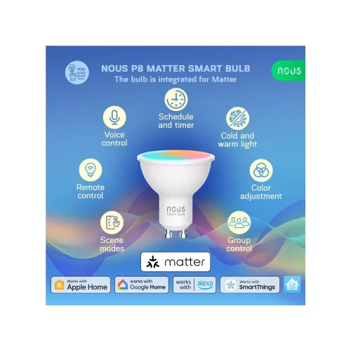 Nous P8 okos Tuya Wi-Fi RGB izzó (GU10 foglalat), Matter kompatibilis (2 db)