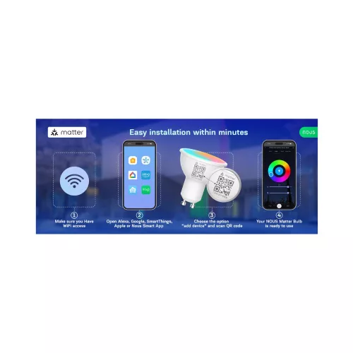 Nous P8 okos Tuya Wi-Fi RGB izzó (GU10 foglalat), Matter kompatibilis (2 db)