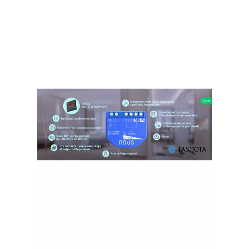 Nous B1T okos Wi-Fi-s 1 áramkörös mini kapcsolórelé modul (Tasmota firmware, Matter kompatibilis)