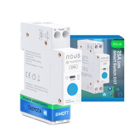   Nous D3T DIN-sín kompatibilis Wi-Fi-s relémodul, Tasmota firmware, Matter kompatibilis, 25A