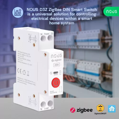 Nous D3Z DIN-sín kompatibilis Tuya Zigbee relémodul, 25A