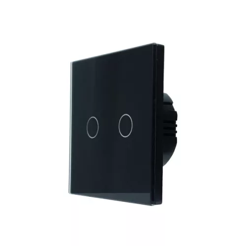 SmartWise T62 UNI Zigbee 3.0 + RF, univerzális bekötésű, 2 áramkörös okos érintőkapcsoló, fekete üveg előlappal