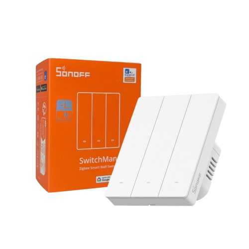 Sonoff SwitchMan M5 Zigbee 3 áramkörös, sorolható okos villanykapcsoló, fehér (ZBM5-3C-80W)