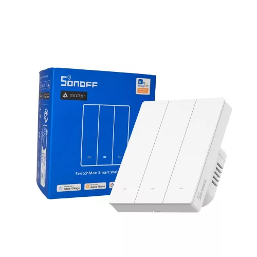 Sonoff SwitchMan M5 – 3 áramkörös, sorolható villanykapcsoló, Wi-Fi, Matter, fehér (M5-3C-80W)
