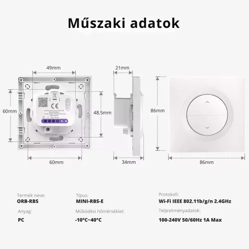 SONOFF Fusion Orb-RBS – Matter-over-Wi-Fi okos redőnyvezérlő fali kapcsoló, fehér (MINI-RBS-E)