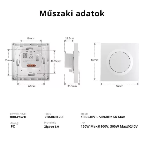 SONOFF Fusion Orb-MW1 – Matter-over-Wi-Fi okos fali kapcsoló, fehér (MINIR4M-E)