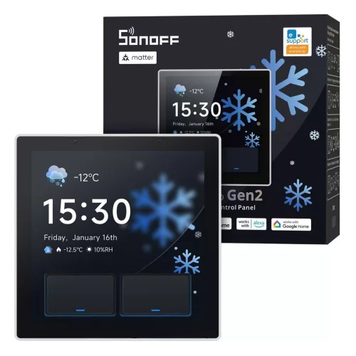 SONOFF NSPanel Pro Gen2 Smart Home Control Panel –  vezérlő panel két áramkörös kapcsolóval, Wi-Fi, Zigbee, Matter, Bluetooth, fehér (NSPanel86PW-Relay)