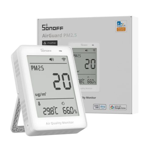 SONOFF AirGuard PM2.5/PM10 –  SAWF-07P levegőminőség -érzékelő, Matter, Wi-Fi, fehér