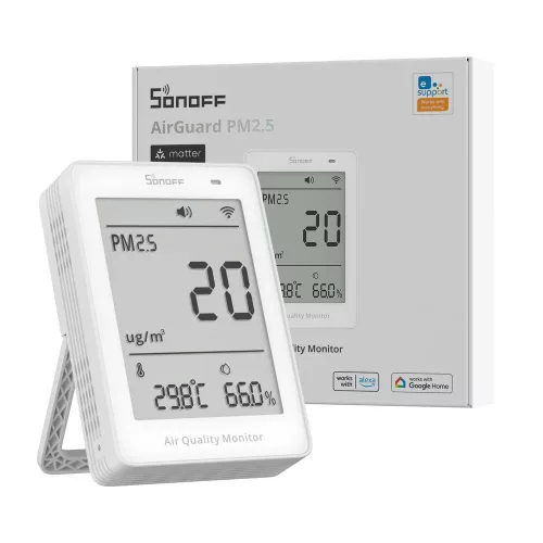 SONOFF AirGuard PM2.5/PM10 –  SAWF-07P levegőminőség -érzékelő, Matter, Wi-Fi, fehér