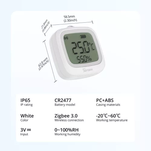 SONOFF SNZB-02WD Zigbee 3.0 vezeték nélküli, LCD kijelzős, IP65 kültéri hőmérő